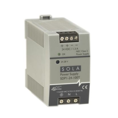 Emerson Electric SolaHD SDP™ SDP1-24-100T Low Power DC Power Supply, 85 to 264 VAC/90 to 375 VDC Input, 24 to 28 VDC Output, 30 W Power Rating, 2.1 A, DIN Rail Mount