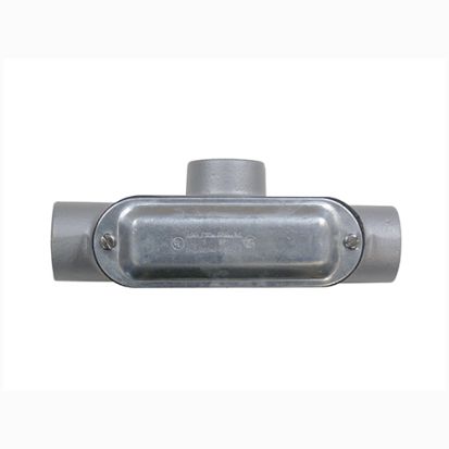 Emerson Electric O-Z/Gedney Spec 5™ T-100CG Type T Conduit Outlet Body With Cover and Gasket, 1 in Hub, 15 cu-in, Malleable Iron, Aluminum Enamel
