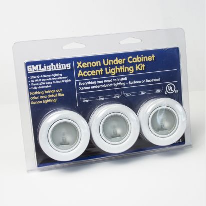 GMLighting XP20-3-W 3-Light Xenon Puck Kit With Switched Cord & Plug & Transformer - White - 3 X 20w - 300 Lumens Per Puck - 2900k