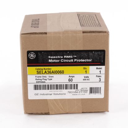 GE Spectra RMS™ SELA36AI0060 Type SEL Standard Continuous Load Current Limiting Motor Circuit Protector With Tracking Short Time, 600 VAC, 60 A, 25 kA Interrupt, 3 Poles, Electronic LSI/Interchangeable/Thermal Magnetic Trip