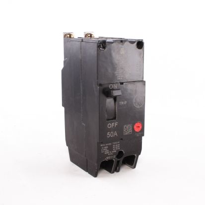 GE TEY250 Compact Lighting Panel Circuit Breaker With Copper/Aluminum Load Lug, 120/240/277 VAC, 50 A, 65/14 kA Interrupt, 2 Poles, LI/Non-Interchangeable Thermal Magnetic Trip