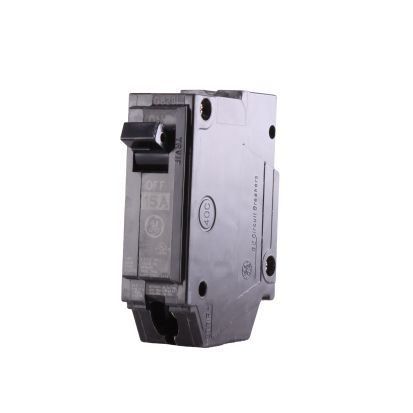GE Q-Line® THQL1115 Molded Case Circuit Breaker, 120/240 VAC, 15 A, 10 KA Interrupt, 1 Poles, LI/Non-InterchanGEable Thermal Magnetic Trip