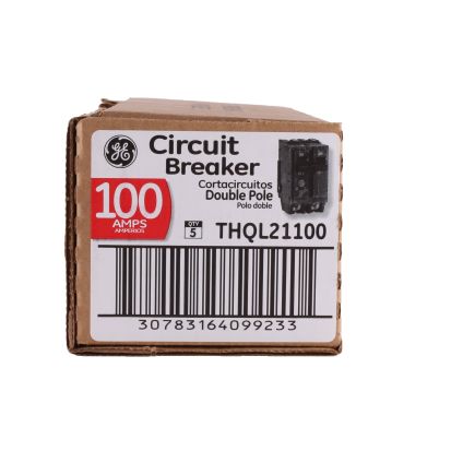 GE Q-Line® THQL21100 Molded Case Circuit Breaker, 120/240 VAC, 100 A, 10 KA Interrupt, 2 Poles, LI/Non-InterchanGEable Thermal Magnetic Trip