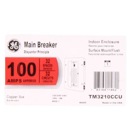 GE Powermark Gold™ TM3210CCU 1-Phase Standard Main Circuit Breaker Loadcenter, 120/240 VAC, 100 A, 1 Pole, 22 KA Interrupt