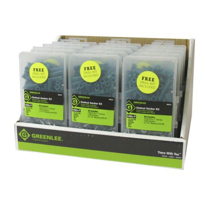 Greenlee® 84012 Light Duty Multi-Size Conical Anchor Kit, 201 Pieces, #10, #12 Dia Anchor, #10 x 1 in Type C Screw, 1/4 in Bit, Plastic, For Use With Sheet Metal, Wood/Lag Screws