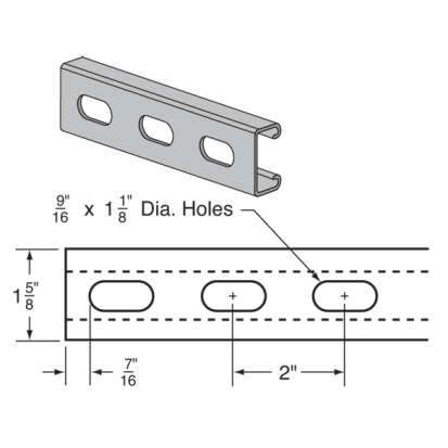 Haydon H-164-OS, 71400,  H-164 Channel With Open Slots, 14g, 10 Foot Length, Pre-Galvanized