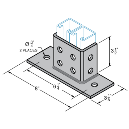 Haydon B-620-FL, 73537, H-Strut Single 2 Hole Post Base, 3-1/2 Inch Post, 8 Inch Base, EG Post Base