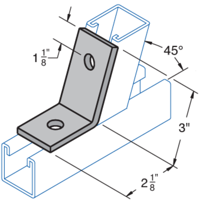 Haydon A-316, 73255, H-Strut 2 Hole 45 Degree Open Angle Fitting, 1-1/8 Inch, EG Angle Bracket