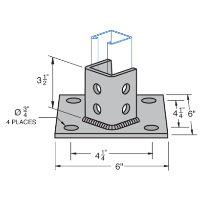 Haydon B-620, 73530, H-Strut Single 4 Hole Post Base, 3-1/2 Inch Post, 6 Inch Base, EG Post Base