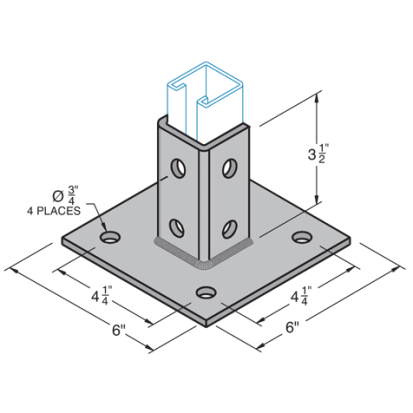 Haydon B-620-SQ, 73539, H-Strut Single 4 Hole Post Base, 3-1/2 Inch Post, 6 Inch Base, EG Post Base