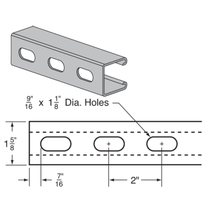 Haydon H-132-OS, 70370, H-132 Channel with Open Slots 1-5/8 inch Slotted Galvanized Channel 10 Foot Length, 12 Gauge, Pre-Galvanized