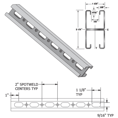 Haydon H-132-OSA, 70435, H-132 Back to Back Welded Channel with Slots, Pre-Galvanized