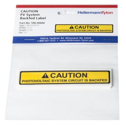 HELLERMANNTYTON 596-00666 PV SYSTEM BACKFED LABEL, 4.12" X .75"