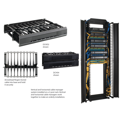 nVent HOFFMAN CABLETEK™ DCHS2 DACCY 1-Sided Horizontal Cable Manager, 19 in H x 6 in W x 3-1/2 in D, Composite, Black