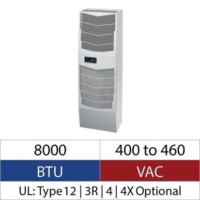 nVent HOFFMAN Spectracool™ G520846G050 MCLG 3-Phase Indoor Enclosure Air Conditioner, 400 to 460 VAC, 3.2 A, 50/60 Hz, NEMA 12/3R/4 Enclosure, 8000 Btu/hr