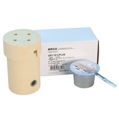 nVent ERICO CADWELD® PLUS ONE-SHOT GT1161LPLUS Type GT Single Use Weld Metal Mold, 4 to 3 AWG Solid, 6 to 4 AWG Stranded Conductor, 5/8 in Rod, Cable to Ground Rod Connection, Ceramic