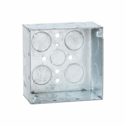 Hubbell RACO 231 Square Box With Conduit Knockout, Steel, 30.3 cu-in Capacity, 13 Knockouts, 4 in H x 4 in W x 2-1/8 in D