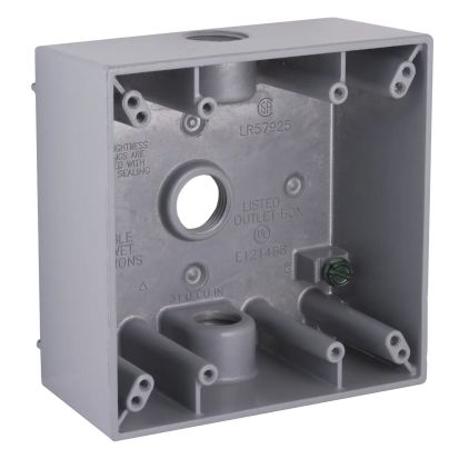 Hubbell BELL 5333-0 Weatherproof Outlet Box With Lug, Die Cast Aluminum, 32 cu-in, 2 Gangs, 3 Outlets