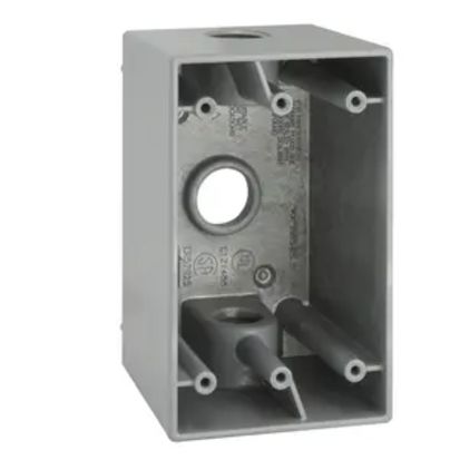 Hubbell BELL 5385-0 Deep Weatherproof Outlet Box With Lugs, Die Cast Aluminum, 22.5 cu-in, 1 Gang, 3 Outlets, 4-1/2 in H x 2-3/4 in W x 2-5/8 in D