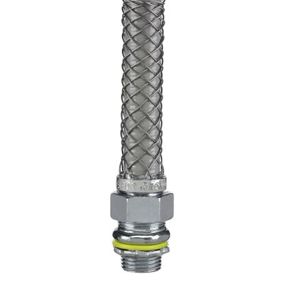 Hubbell Wiring Device-Kellems S-TITE 074093406 Cap Nut Connection Non-Insulated Male Straight Liquidtight Connector With Stainless Steel Mesh Grip, 1-1/2 in Trade, Steel