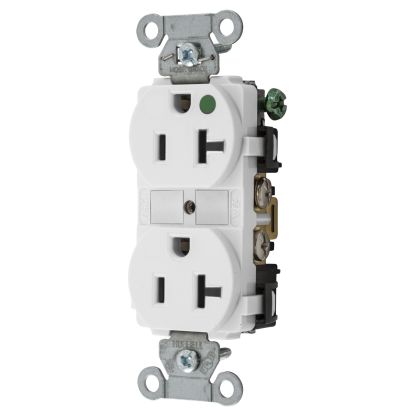 Hubbell Wiring Device-Kellems Hubbell-PRO 8300WHI 1-Phase Duplex Self-Grounding Heavy Duty Standard Traditional Straight Blade Receptacle, 125 VAC, 20 A, 2 Poles, 3 Wires, White