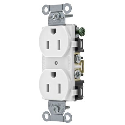 Hubbell Wiring Device-Kellems BR15WHI Duplex Self-Grounding Straight Blade Receptacle, 125 VAC, 15 A, 2 Poles, 3 Wires, White