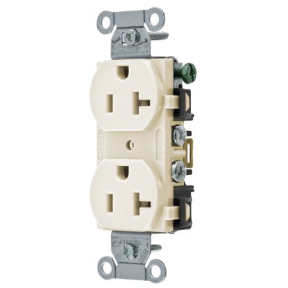 Hubbell Wiring Device-Kellems BR20LA Duplex Standard Traditional Straight Blade Receptacle, 125 VAC, 20 A, 2 Poles, 3 Wires, Light Almond