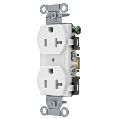 Hubbell Wiring Device-Kellems BR20WHI Duplex Self-Grounding Straight Blade Receptacle, 125 VAC, 20 A, 2 Poles, 3 Wires, White