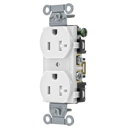 Hubbell Wiring Device-Kellems BR20WHITR Commercial Tamper Resistant Duplex Receptacle, 125 VAC, 20 A, 2 Poles, 3 Wires, White