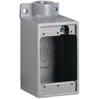 Hubbell Killark FD-2 FD Series Dead End Cast Device Box, Copper Free Aluminum, 28 cu-in Capacity, 1 Gang, 1 Outlet, 5-1/2 in H x 2-7/8 in W x 2-7/8 in D