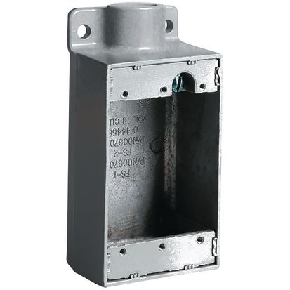 Hubbell Killark FS-2 FS Series Dead End Cast Device Box, Copper Free Aluminum, 18 cu-in Capacity, 1 Gang, 1 Outlet, 5-1/2 in H x 2-7/8 in W x 2 in D