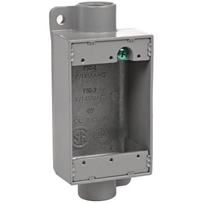 Hubbell Killark FSC-1M FSC Feed-Through Cast Device Box With Internal Ground Screw, Iron, 18 cu-in Capacity, 1 Gangs, 1 Outlets, 6-3/8 in H x 2-7/8 in W x 2 in D