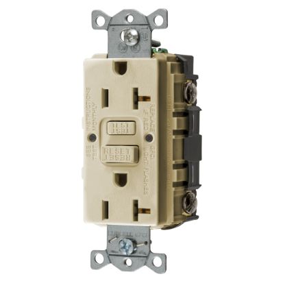 Hubbell Wiring Device-Kellems GFRST20I 1-Phase Decorator Duplex Self-Test GFCI Receptacle, 125 VAC, 20 A, 2 Poles, 3 Wires, Ivory