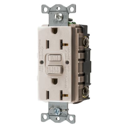 Hubbell Wiring Device-Kellems GFRST20LA 1-Phase Decorator Duplex Self-Test GFCI Receptacle, 125 VAC, 20 A, 2 Poles, 3 Wires, Light Almond