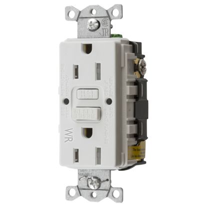 Hubbell Wiring Device-Kellems GFTWRST15W 1-Phase Decorator Duplex Standard Self-Test GFCI Receptacle, 125 VAC, 15 A, 2 Poles, 3 Wires, White