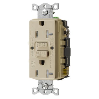 Hubbell Wiring Device-Kellems GFTWRST20I 1-Phase Decorator Duplex Standard Self-Test GFCI Receptacle, 125 VAC, 20 A, 2 Poles, 3 Wires, Ivory