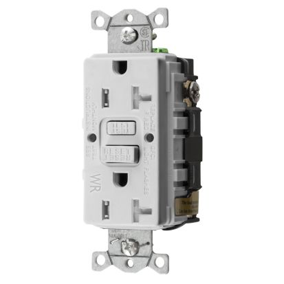 Hubbell Wiring Device-Kellems GFTWRST20W 1-Phase Decorator Duplex Standard Self-Test GFCI Receptacle, 125 VAC, 20 A, 2 Poles, 3 Wires, White