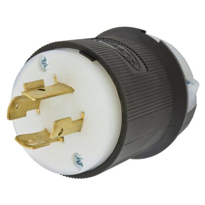 Hubbell Wiring Device-Kellems Twist-Lock Insulgrip HBL2431 Grounding Locking Plug, 480 VAC, 20 A, 3 Poles, 4 Wires, Black/White