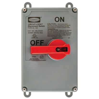 Hubbell Wiring Device-Kellems Circuit-Lock HBLDS3VFD Industrial Grade Labelless Non-Metallic Standard Unfused Disconnect Switch, 600 VAC, 30 A, 15 hp, 2-Position Contact, 3 Poles