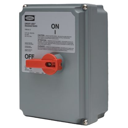 Hubbell Wiring Device-Kellems Circuit-Lock HBLDS6AC Non-Fusible Enclosed Disconnect Switch With Auxiliary Contacts, 600 VAC, 60 A, 50 hp, 2-Position Contact, 3 Poles