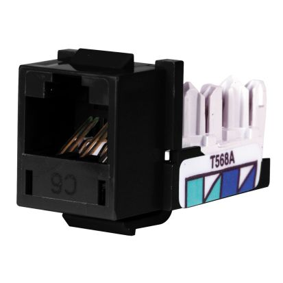 Hubbell Wiring Device-Kellems XCELERATOR™ NEXTSPEED HXJ6BK Standard Universal Modular Jack, Cat 6 Module, Keystone Mount, 1 Port, Thermoplastic, Black