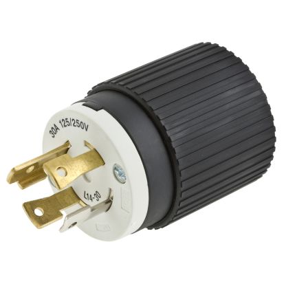 Hubbell Wiring Device-Kellems Twist-Lock L1620P Grounding Standard Sized Locking Male Plug, 480 VAC, 20 A, 3 Poles, 4 Wires, Black