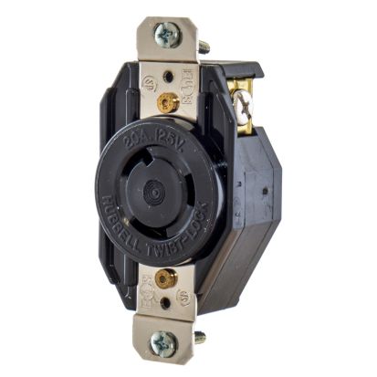 Hubbell Wiring Device-Kellems Select Spec™ Twist-Lock L520R 1-Phase Grounding Standard Single Locking Receptacle, 125 VAC, 20 A, 2 Poles, 3 Wires, Black