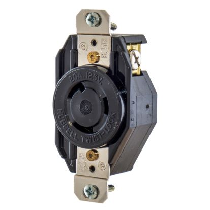 Hubbell Wiring Device-Kellems Select Spec™ Twist-Lock® L520R 1-Phase Grounding Standard Single Locking Receptacle, 125 VAC, 20 A, 2 Poles, 3 Wires, Black