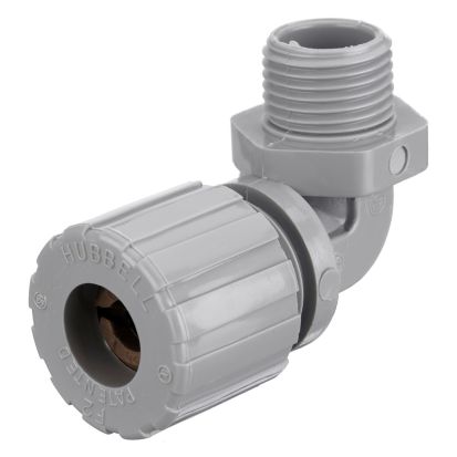 Hubbell Wiring Device-Kellems NHC1024CR 90 deg Form 2 Standard Duty Cord Connector, 1/2 in NPT Trade, 1 Conductor, 0.5 to 0.63 in Cable Openings, Nylon, Smooth