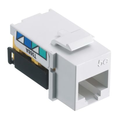 Hubbell Wiring Device-Kellems netSELECT™ NSJ5EW Cat 5e 8-Position Universal A/B Wired Snap-Fit Modular Jack, Threaded Mount, 1 Port, Thermoplastic, White