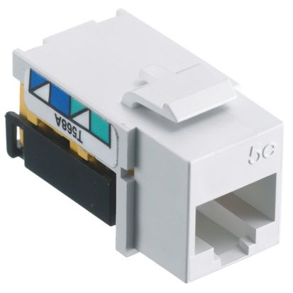 Hubbell Wiring Device-Kellems netSELECT™ NSJ5EW Cat 5e 8-Position Universal A/B Wired Snap-Fit Modular Jack, Threaded Mount, 1 Port, Thermoplastic, White