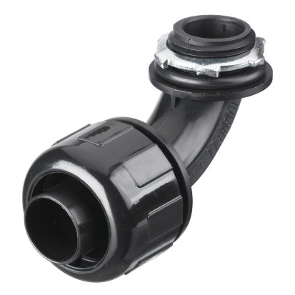 Hubbell Wiring Device-Kellems P0759NBK Cap Nut Connection Fixed Male Standard Liquidtight Connector, 3/4 in Trade, 90 deg, Nylon, Smooth