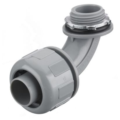 Hubbell Wiring Device-Kellems PolyTuff P0509NGY Flexible Conduit Liquidtight Connector, 1/2 in Trade, 90 deg, Nylon, Smooth