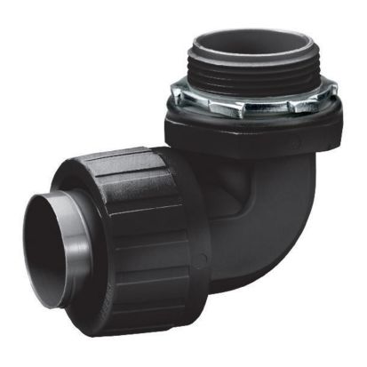 Hubbell Wiring Device-Kellems P1009NBK Cap Nut Connection Fixed Male Standard Liquidtight Connector, 1 in Trade, 90 deg, Nylon, Smooth
